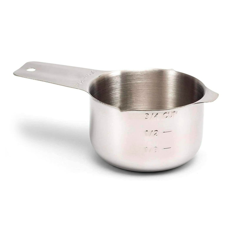 2lbdepot 1/2 Cup Measuring Cup Stainless Steel Metal, Accurate, Engraved Markings US, Size: 3/4 Cup, Silver