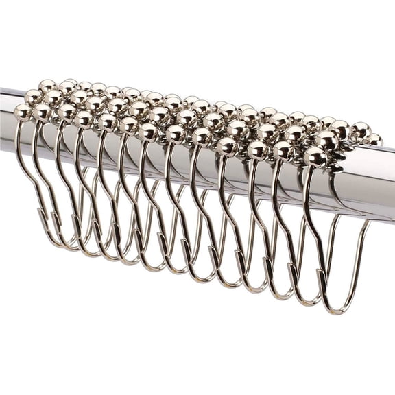 2lbDepot Hooks - Polished Nickel Finish - Premium 18/8 Stainless Steel - Locking Rings with Easy-Glide Rollers - Five Finishes Available - Set of 12 for Shower Rods