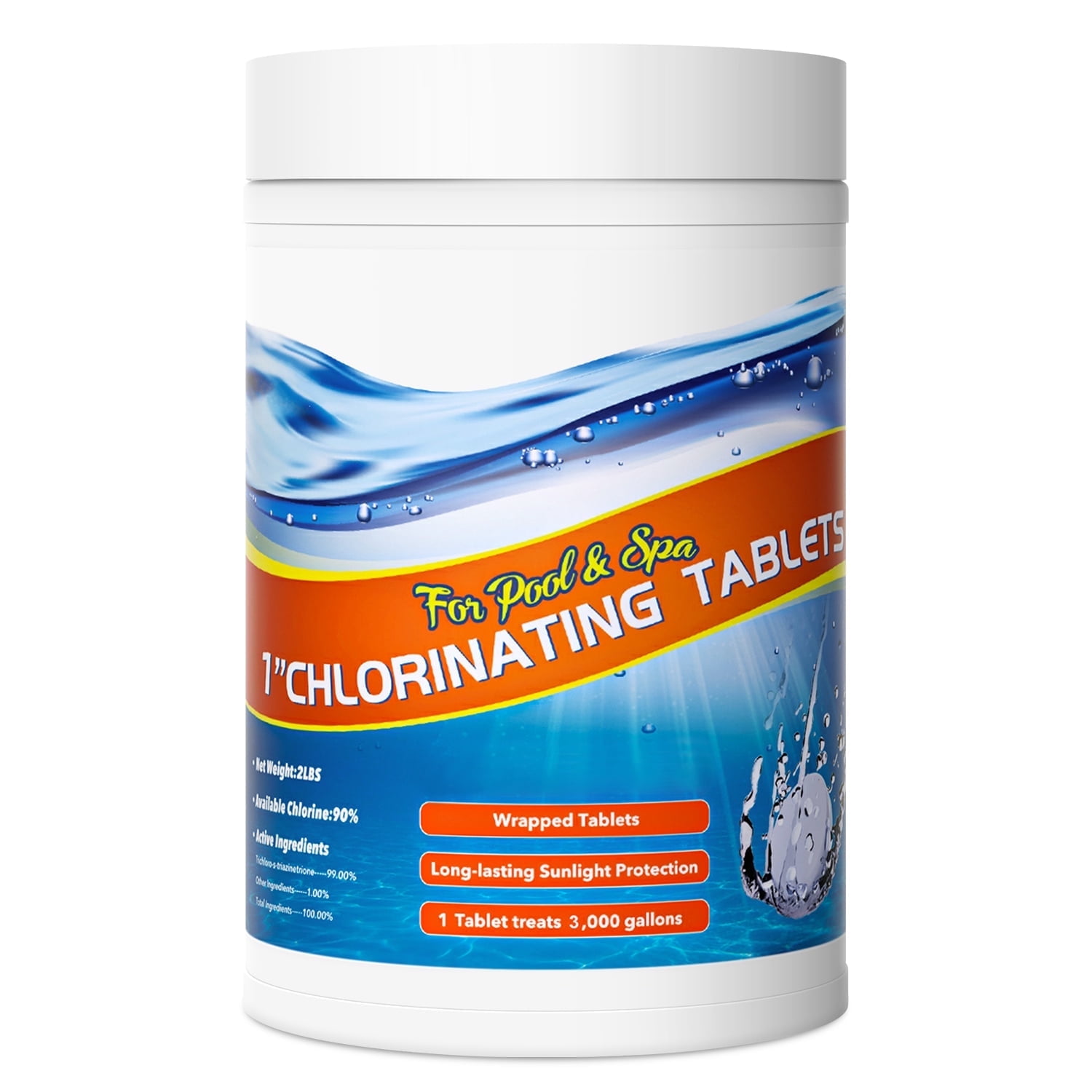 2lbs Chlorine Tablets 1 inch, Long Lasting 90 Stabilized Available