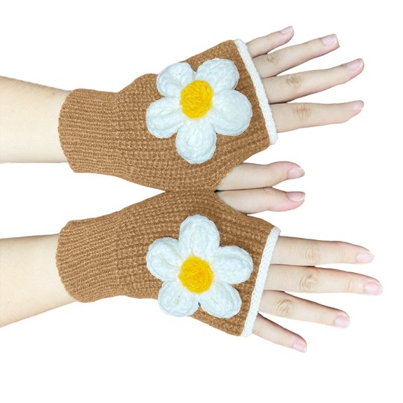 2lots Flower Print Knitted Gloves Girls Fingerless Gloves Autumn Winter Mittens for Travel and Outdoor Sports