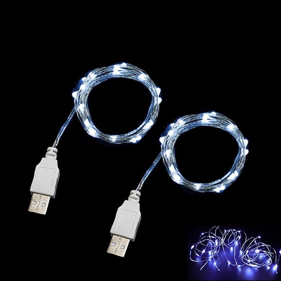 2m 20 LEDs Fairy String Lights, USB Powered String Light for Desk Office Christmas Tree Party Decoration (White, 2)