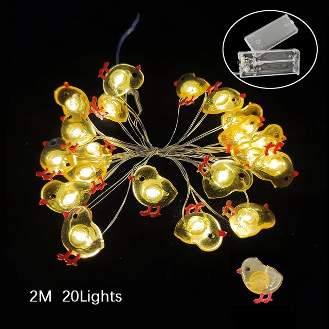 2m 20Lights Easter Led Lights String Decor Colorful Eggs Rabbit Chicks