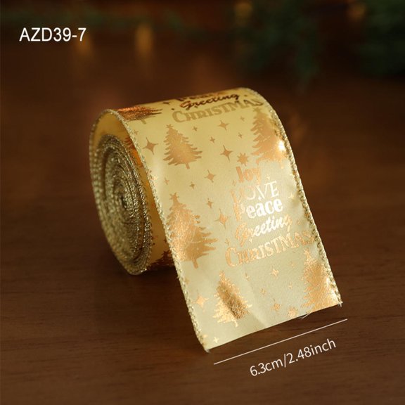 2m/2yard Christmas Ribbon Hot Stamping Christmas Tree Ribbon Bow Decorative Satin Ribbon Ideal for Gift Wrapping Christmas Tree Decorations