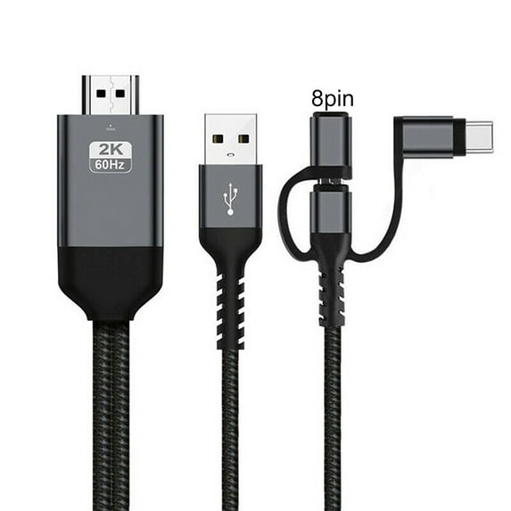 2m Adapter Cable 3-in-1 Micro USB Type-C to HDMI-compatible TV AV Adapter 1080P Cable for iPhone