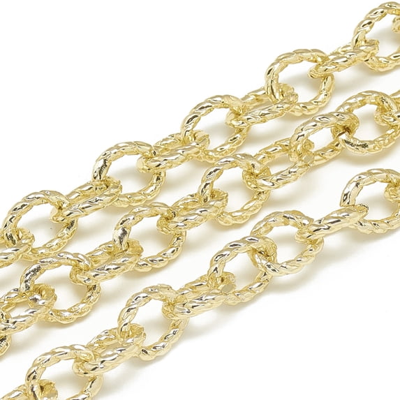 2m Aluminum Cable Chains Textured Unwelded Oval Light Gold 12x10x2.5mm