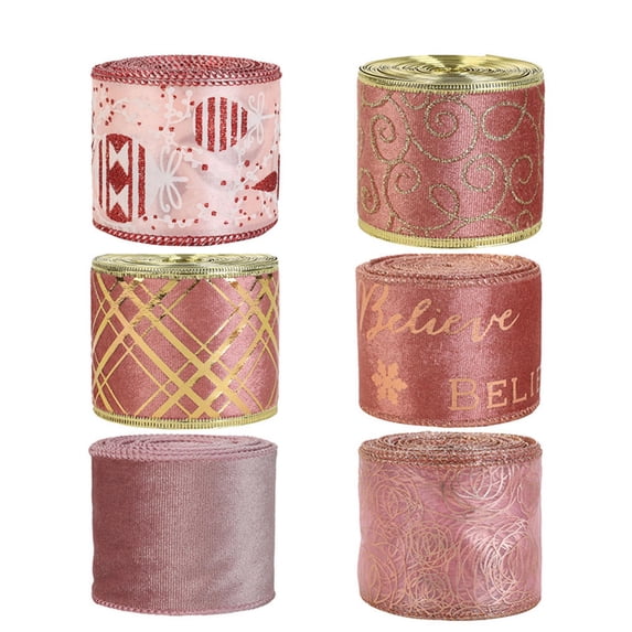 2m Christmas Pink Ribbon Gold Xmas Tree Pattern Navidad Padent for DIY Handmade Bow Natale New Year Gift Packing Craft Supplies