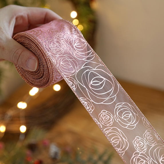 2m Christmas Pink Ribbon Gold Xmas Tree Pattern Navidad Padent for DIY Handmade Bow Natale New Year Gift Packing Craft Supplies