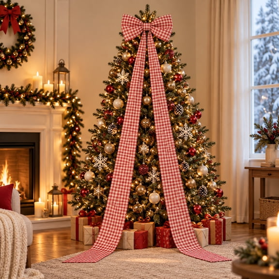 2m Large Red White Stripes Christmas Bow, Giant Wreath Bows Decoration, Candy Cane Decor, Giant Vintage Red Striped Stuffed Tree Topper Bow for Home, Mantel, Wreath Front Door Decor