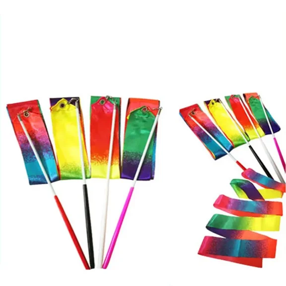 2m Ribbon with 29cm Stick Gradient Colorful Gymnastics Ribbon Silk Dance Match Sport Training Gift Toys,Pink stick