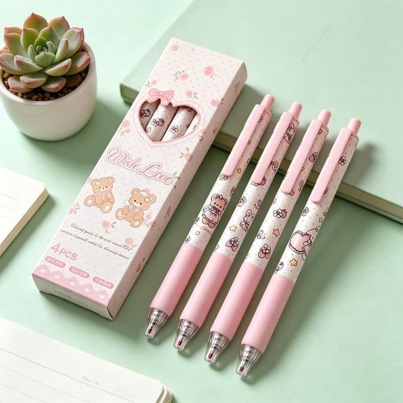 2mlSweet Bear Push Mechanical Pen HighValue Cute Ballpoint Pen Writing Pen For Students OfficeDaily Use Gift For