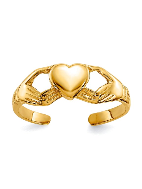 2mm 10k Solid Yellow Gold Polished Irish Claddagh Celtic Trinity Knot toe ring toe ring for Women