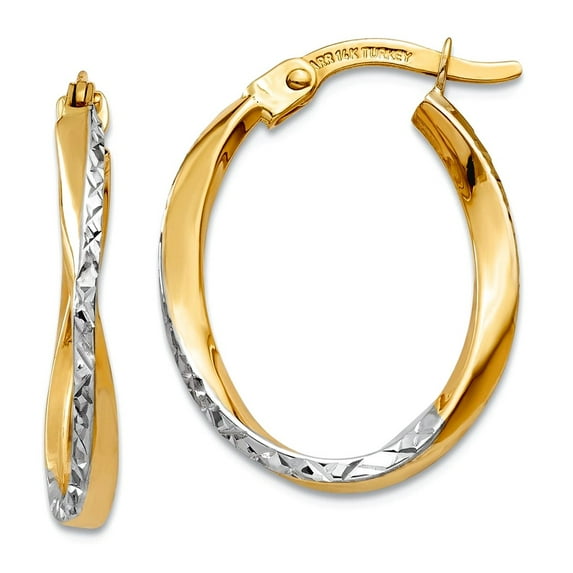 2mm 10k With White Rhodium Textured and Polished Oval Hoop Earrings 17x2mm Wide Hoop Earring for Women