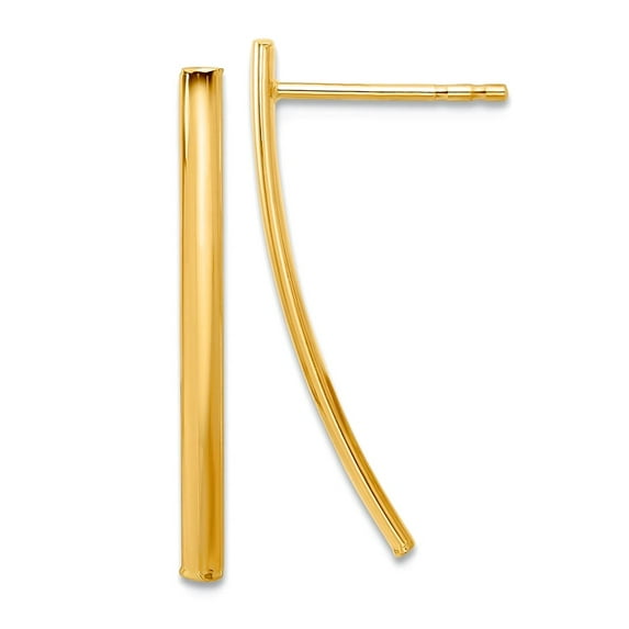 2mm 14k Solid Yellow Gold Polished Bar Post Earrings 25.4x2mm Wide Stud Earring for Women - .9 Grams
