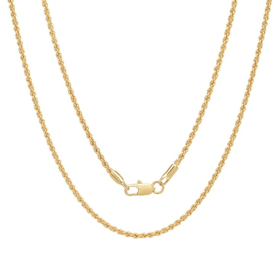 2mm 14k Yellow Gold Plated Twisted Rope Chain Necklace, 20 inches