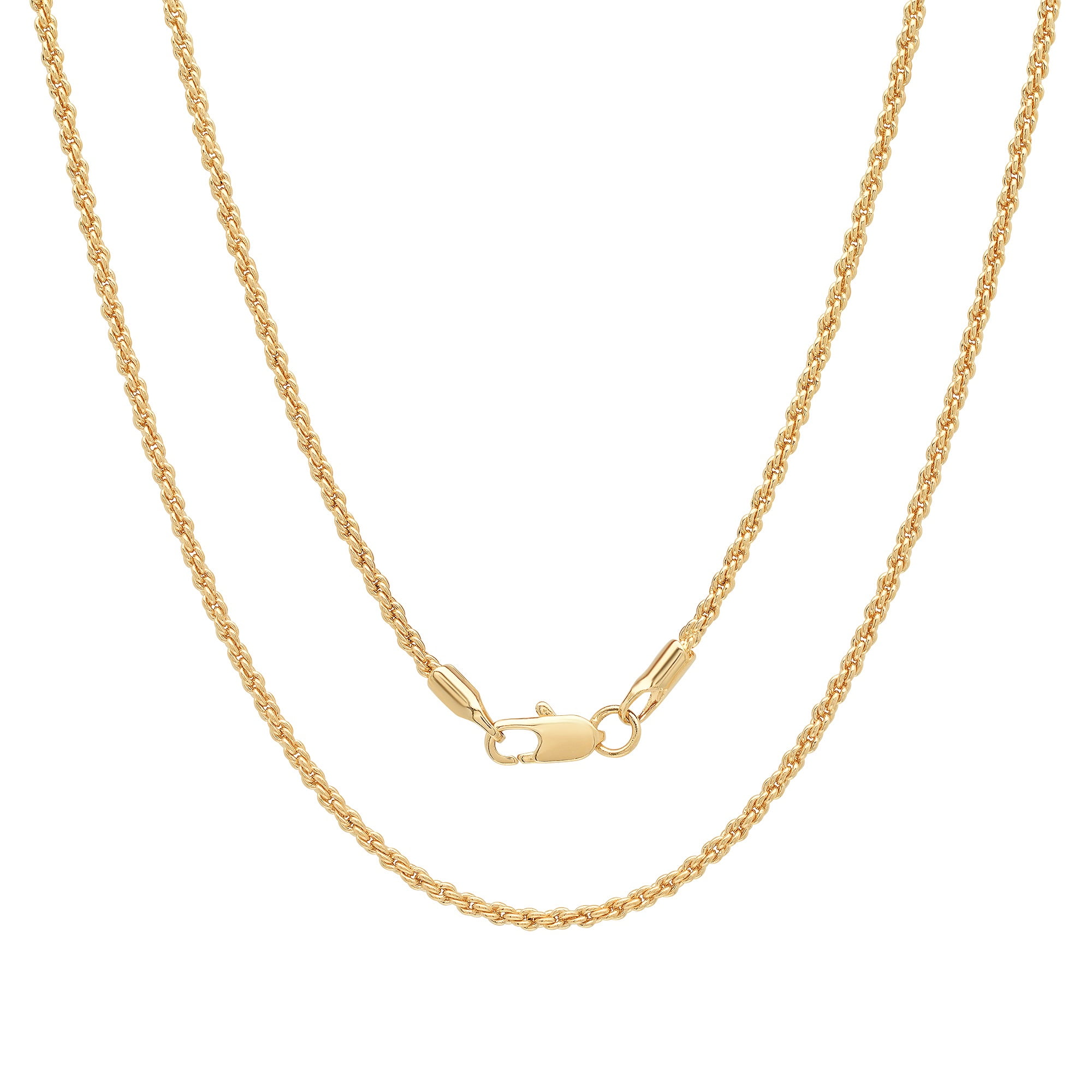 2mm 14k Yellow Gold Plated Twisted Rope Chain Necklace, 30 inches