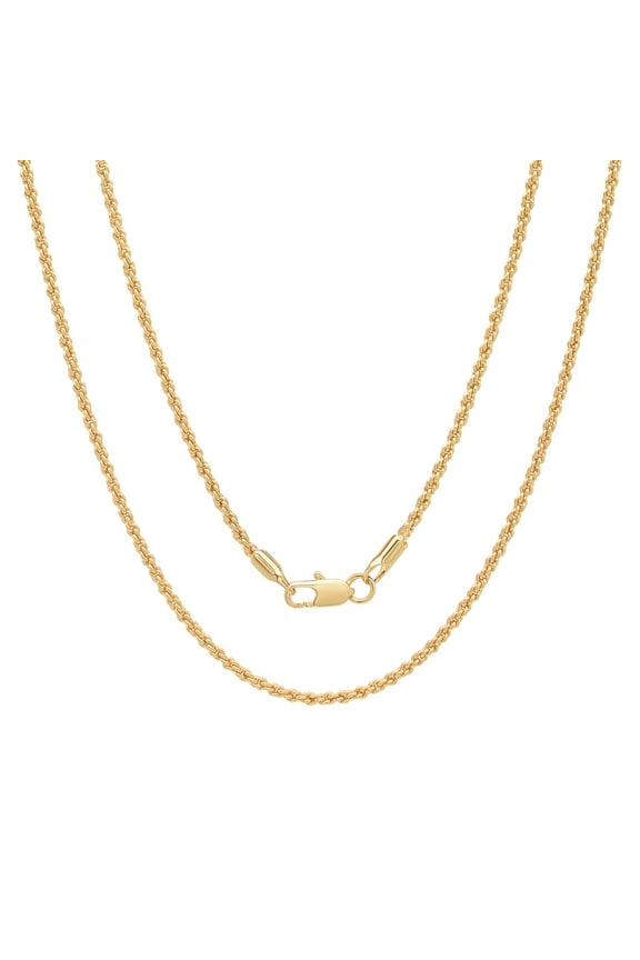 2mm 14k Yellow Gold Plated Twisted Rope Choker Chain Necklace, 16 inches