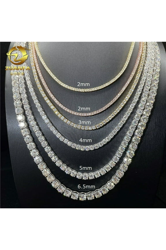2mm 16-inch S925 silver moissanite tennis chain, simple silver necklace, hip-hop high-end jewelry accessory