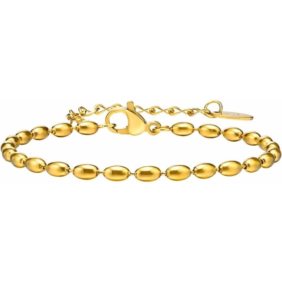 2mm 3mm 5mm Width Stainless Steel Oval Shape Bean Beads Style Chain Bracelet
