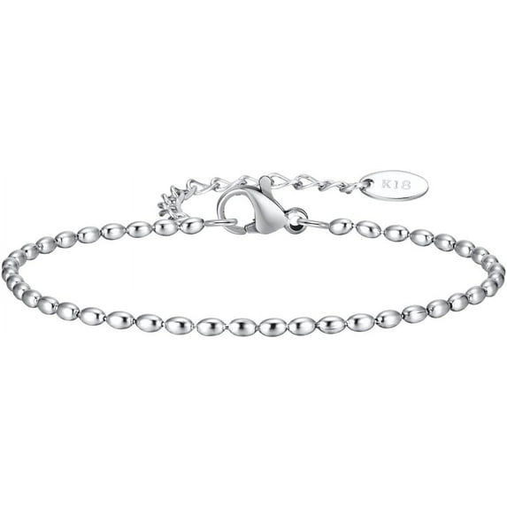 2mm 3mm 5mm Width Stainless Steel Oval Shape Bean Beads Style Chain Bracelet