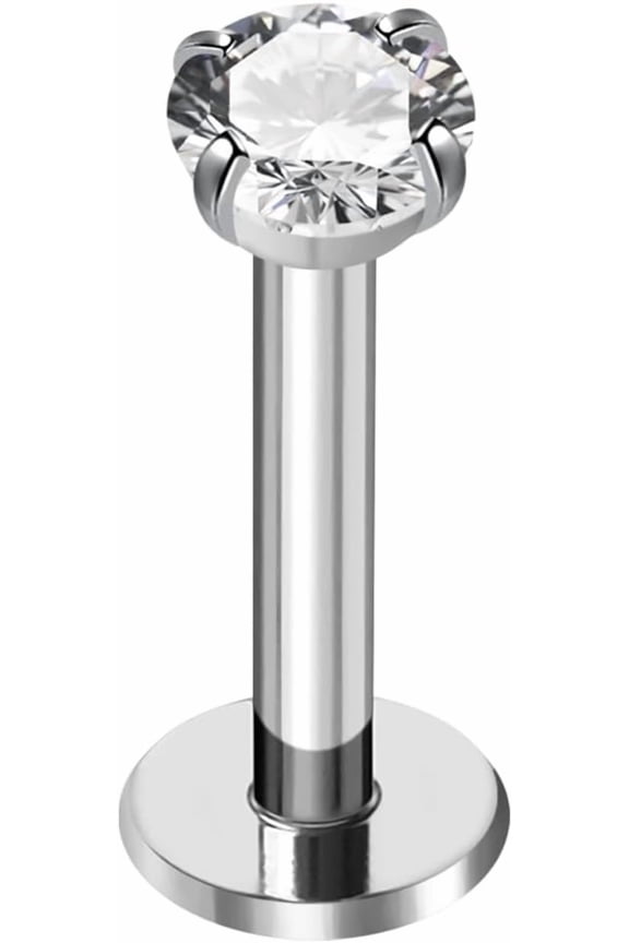 2mm, 3mm Round Cz Stone Internally Threaded Top 16 Gauge - 6mm, 8mm, 10mm, 12mm Length 316L Surgical Steel Tragus Labret-Cartilage Earring -Helix Stud- Conch Piercing Stud- Piercing Jewelry[e171]