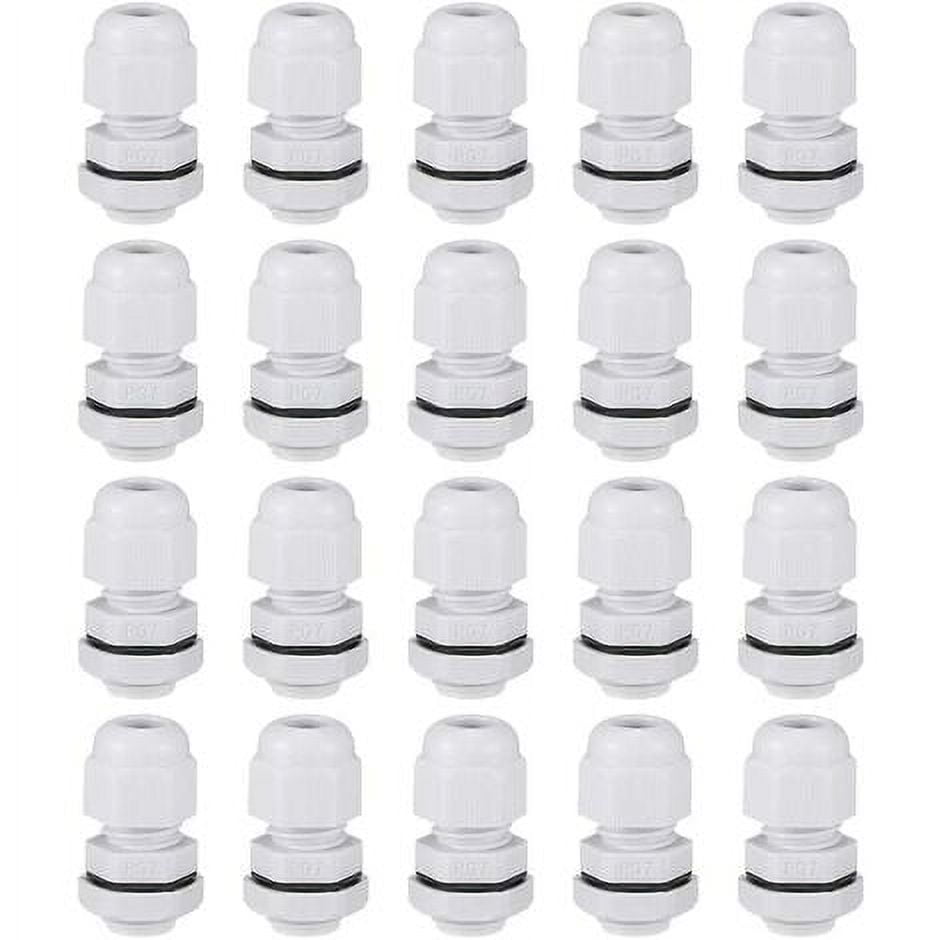 Fielect 100Pcs PG16 Waterproof Cable Glands - Plastic Cable Connectors For 7-12mm Diameter Cables (White)