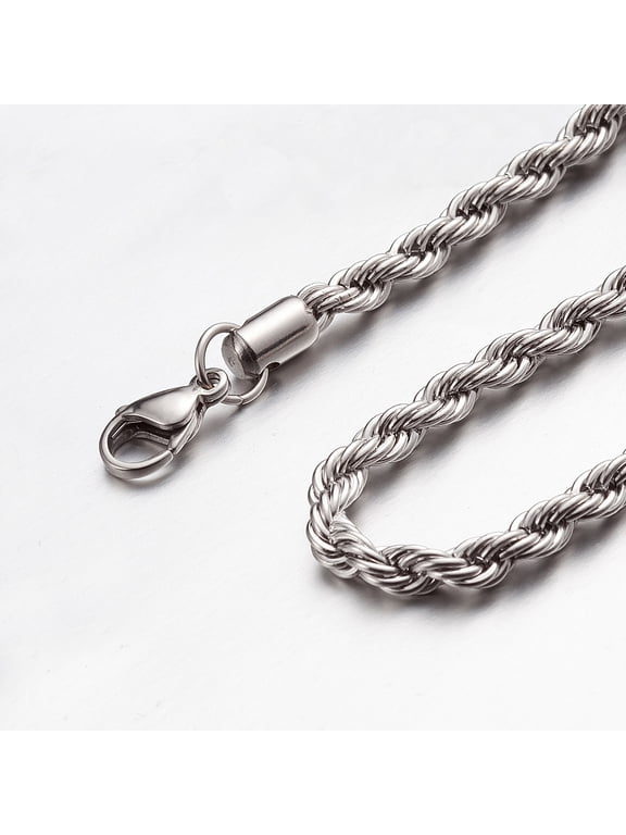 2mm - 6mm 16"-40" Silver or Gold or Black or Silver and Black Stainless Steel Rope Chain Necklace