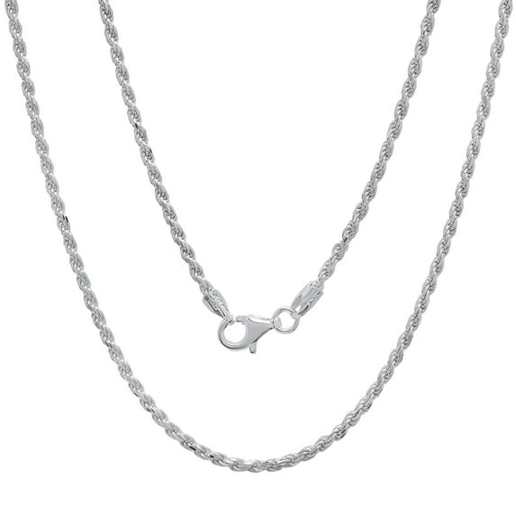 2mm .925 Sterling Silver Diamond-Cut Twisted Rope Choker Chain Necklace, 18 inches