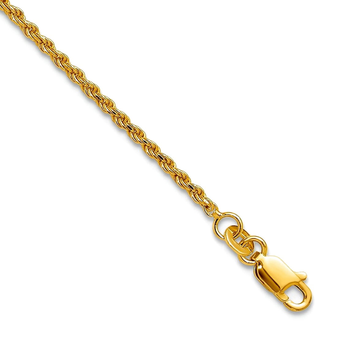 2mm 925 Sterling Silver Gold-tone Sparkle-Cut Rope Plus 1in Extension Anklet 9 Inch Anklet for Women