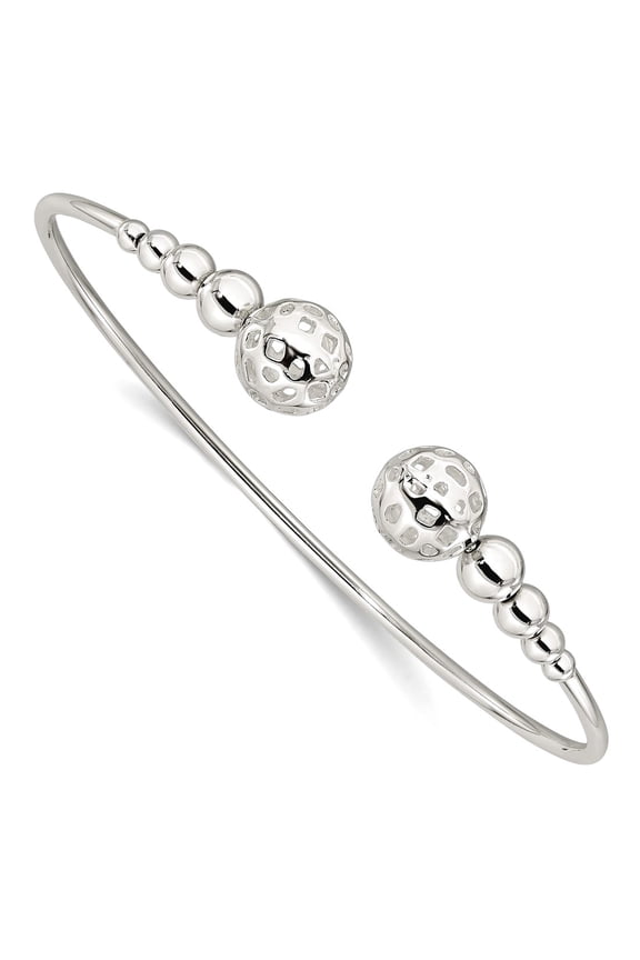 2mm 925 Sterling Silver Polished Beaded Cuff Stackable Bangle Bracelet Cuff Bracelet for Women