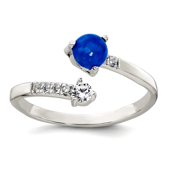 2mm 925 Sterling Silver Polished Opal and Cubic Zirconia Bypass Ring Size 7 Ring for Women