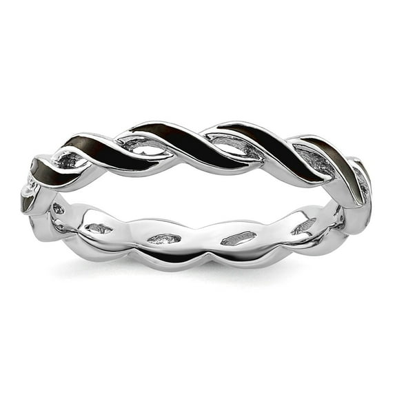 2mm 925 Sterling Silver Polished Stackable Black Enamel Ring Size 10 Stackable Ring for Women