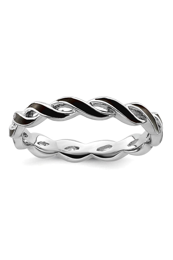 2mm 925 Sterling Silver Polished Stackable Black Enamel Ring Size 9 Stackable Ring for Women