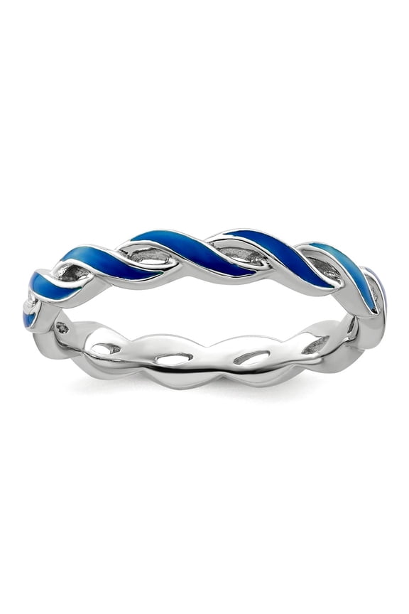 2mm 925 Sterling Silver Polished Stackable Blue Enamel Ring Size 5 Stackable Ring for Women