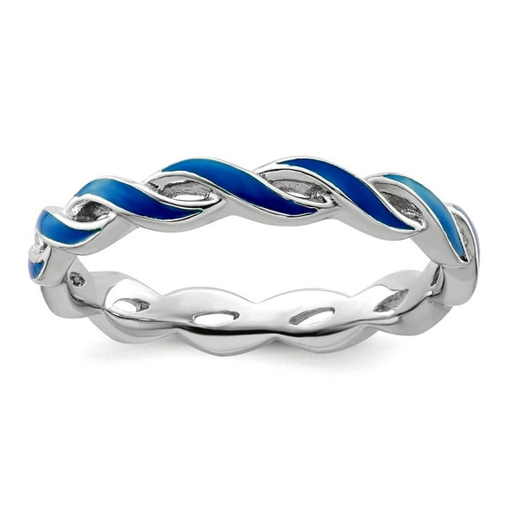 2mm 925 Sterling Silver Polished Stackable Blue Enamel Ring Size 5 Stackable Ring for Women
