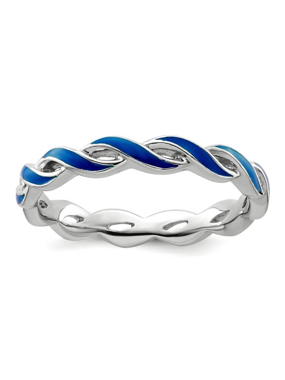 2mm 925 Sterling Silver Polished Stackable Blue Enamel Ring Size 8 Stackable Ring for Women