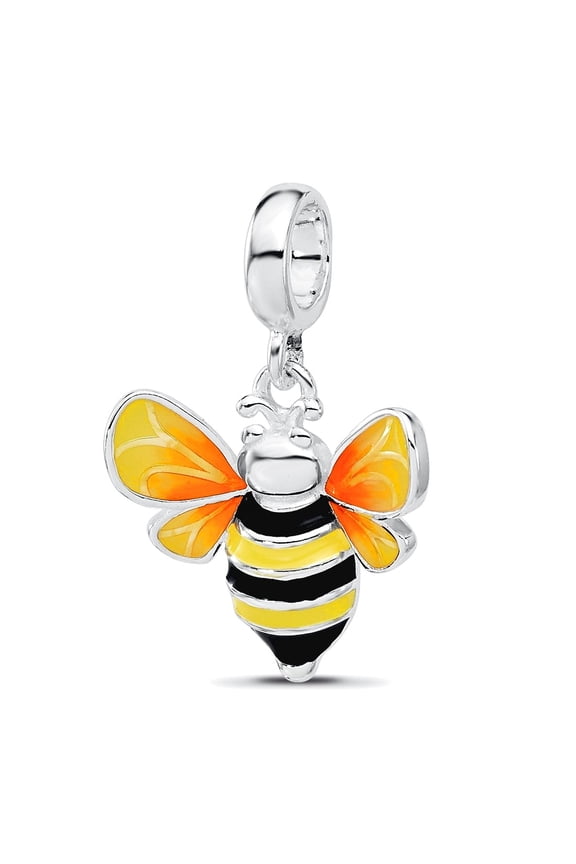 2mm 925 Sterling Silver Reflections Rhodium Plated Enamel Bumblebee Dangle Bead Charm Pendant Necklace for Women