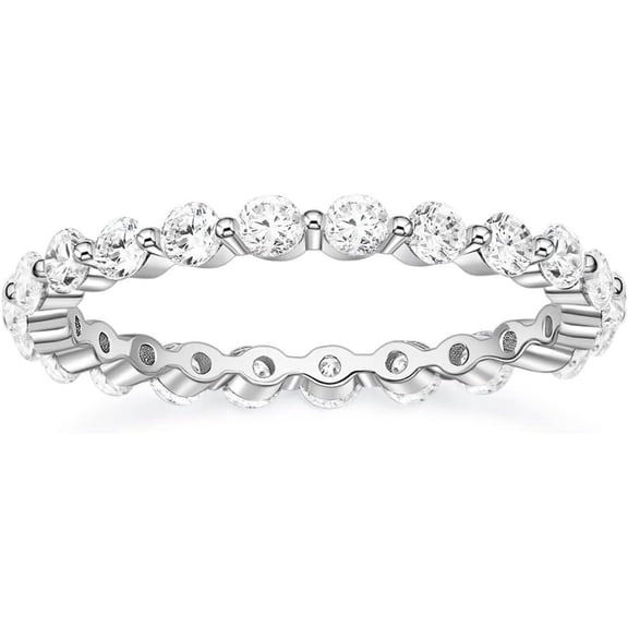 2mm 925 Sterling Silver Wedding Band Cubic Zirconia Full Eternity Stackable Engagement Ring Size 3-13
