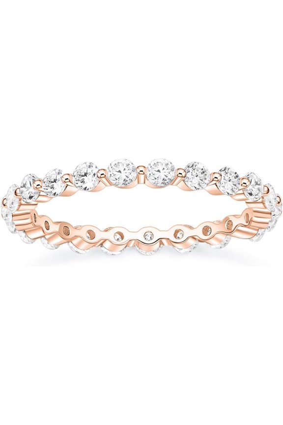 2mm 925 Sterling Silver Wedding Band Cubic Zirconia Full Eternity Stackable Engagement Ring Size 3-13