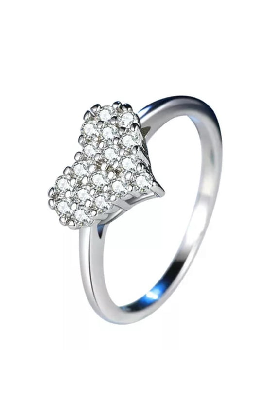 2mm AAA Cz Heart Love Band Women's 925 Silver Wedding Gift Smooth Ring Size 4-10