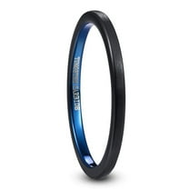 2mm Black Blue Stacking Ring Men's Women's Brushed Tungsten Wedding Band Size 5-10