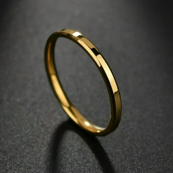 2mm Black/Gold/Silver Stainless Steel Wedding Band Women's Smooth Ring Size 5-9