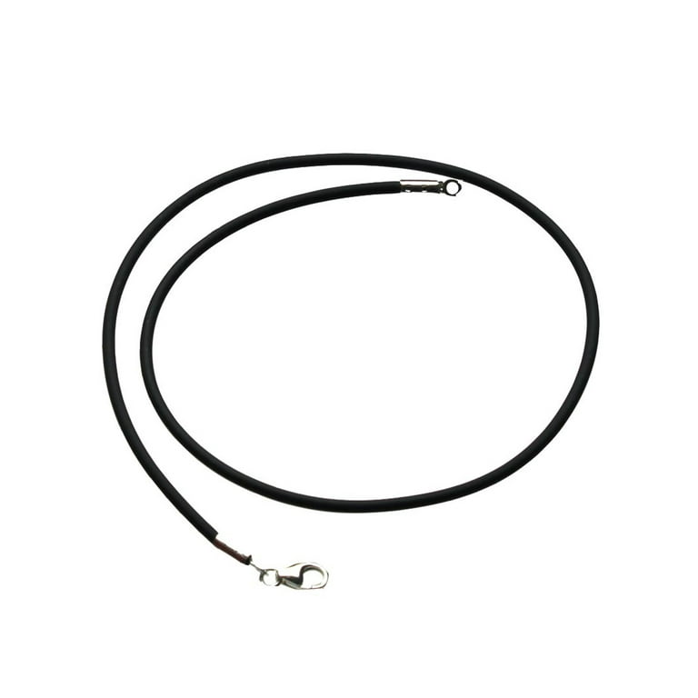 2mm Black Rubber Cord Necklace Sterling Silver Lobster Clasp, 16