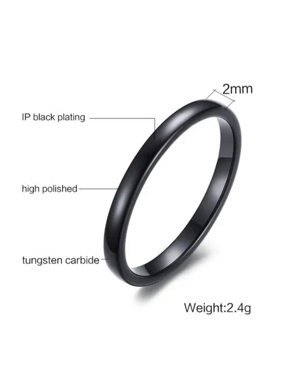 2mm Black Tungsten Wedding Band Men Women's High Polish Thin Ring Sz 6-11