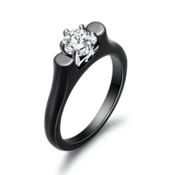 2mm Black/White Ceramic AAA CZ Band Rings Women's Wedding Stylish Ring Size 6-10