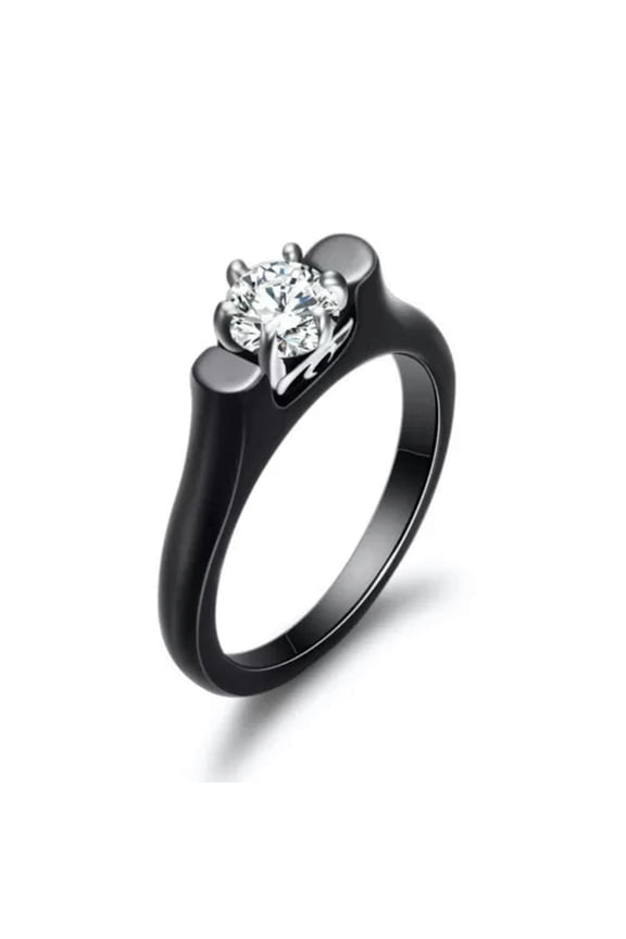 2mm Black/White Ceramic AAA CZ Band Rings Women's Wedding Stylish Ring Size 6-10