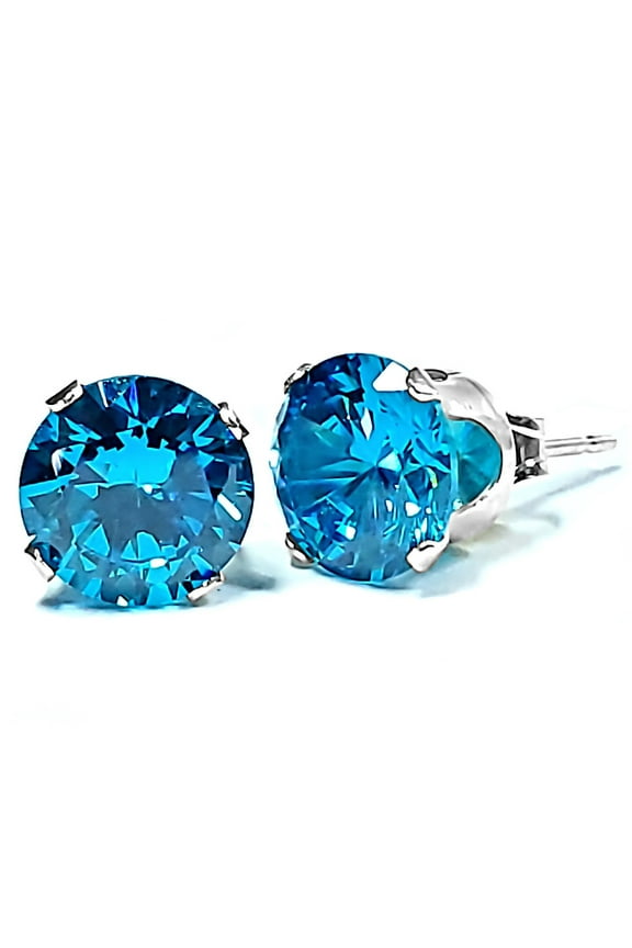 2mm Brilliant Cut Blue Zircon Ice CZ Sterling Silver Unisex Stud Earrings