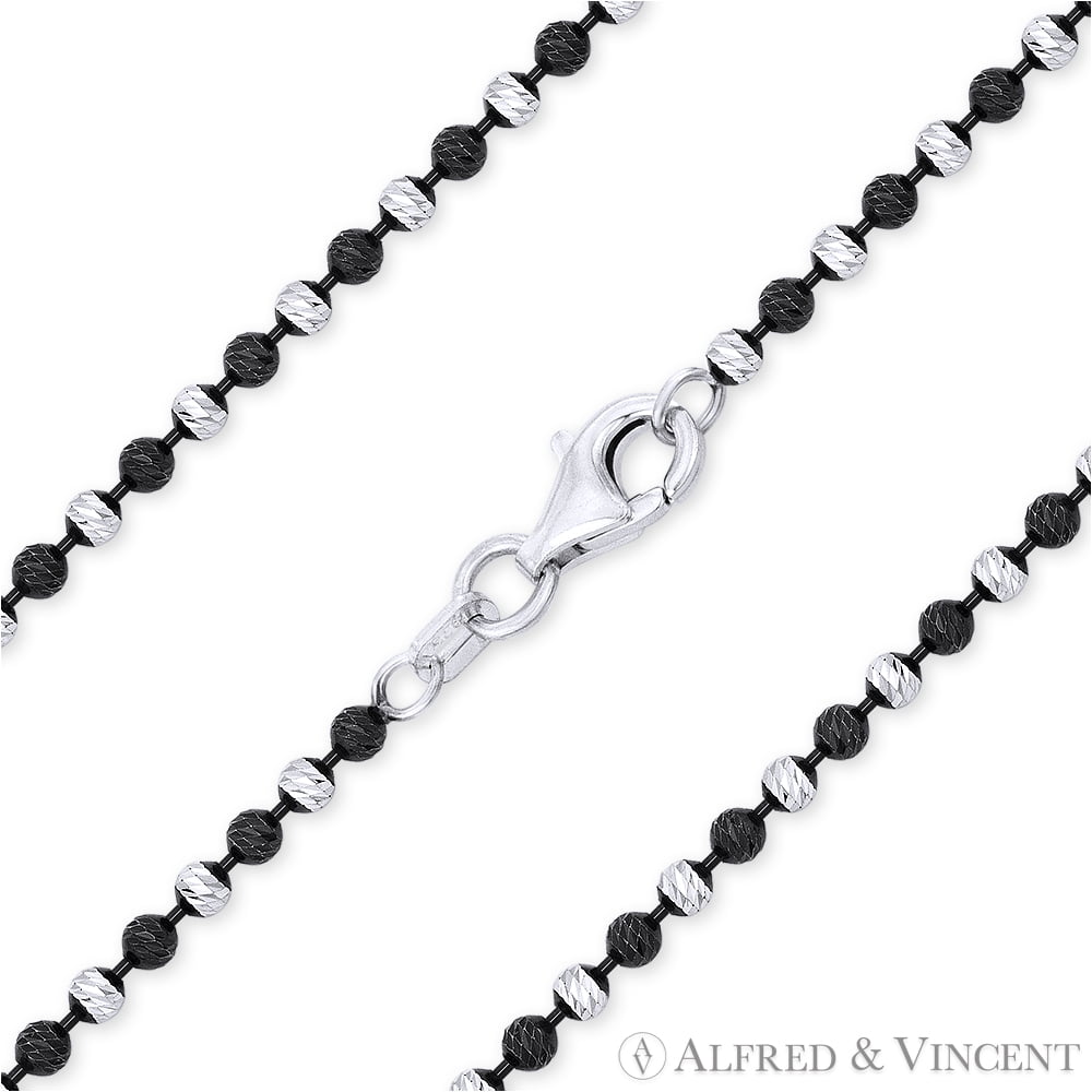 2mm Catena Ball Bead Link Italian Chain Necklace in 2-Tone .925 Sterling  Silver w/ Black Rhodium - Walmart.com