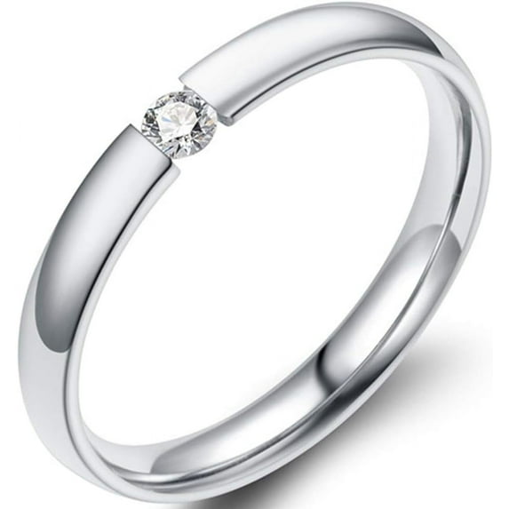 2mm Classical Simple Plain Stainless Steel Stackable Cubic Zircon Wedding Band Ring