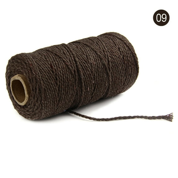 2mm Colored Cotton Rope - 9# Coffee, 100m Long/100Yard Pure Cotton Twisted Cord Rope Crafts Macrame String