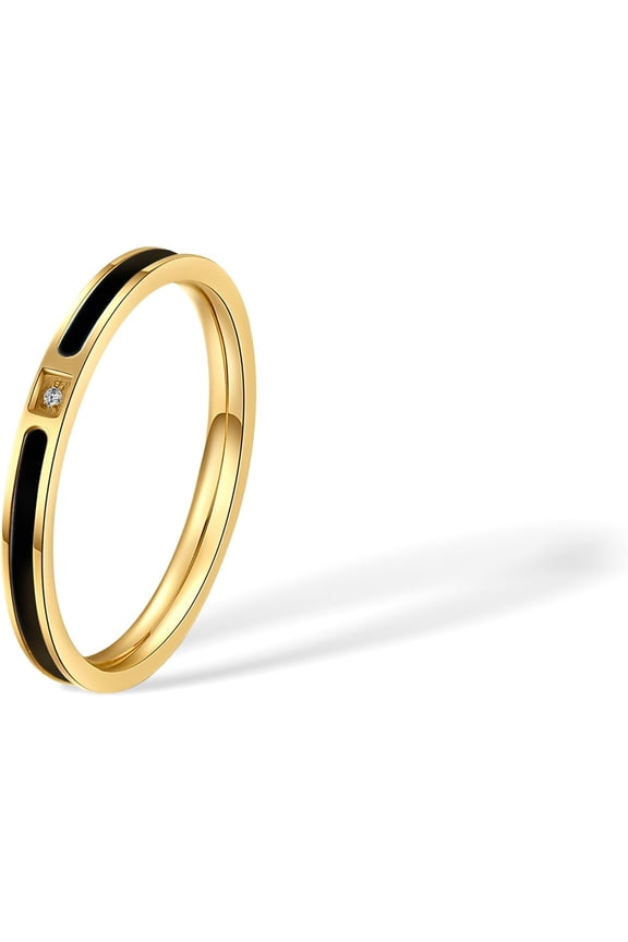 2mm Cubic Zirconia Rings for Women Men,Black/White Enamel or Mother of Pearl,14k Gold Plated Titanium Thin Stacking Ring, Minimalist Band Jewelry